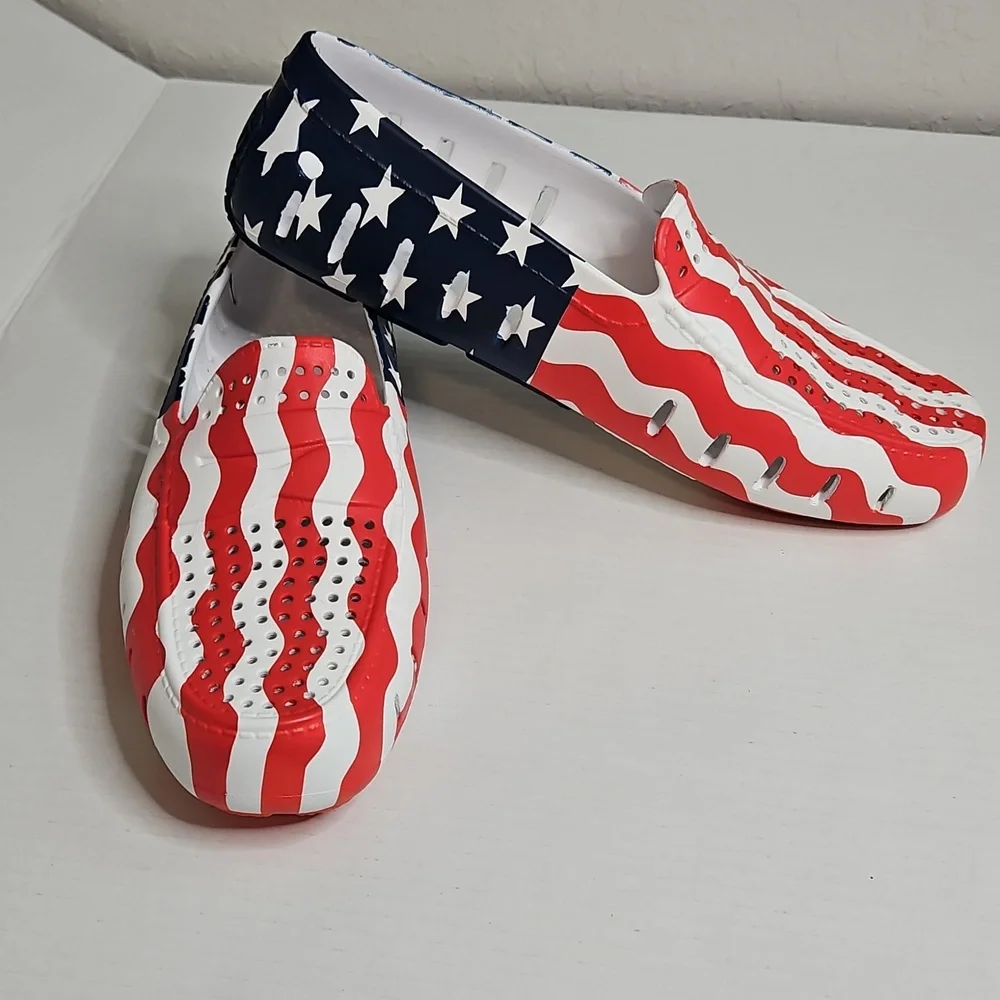 Floaters Mens Country Club Driver Size 12 Boat Shoes, American Flag